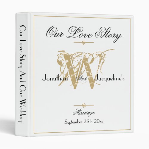 Simple Monogram Script Name Chic White Wedding  3 Ring Binder