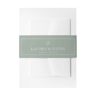 Simple Monogram Script Sage Green Elegant Wedding Invitation Belly Band