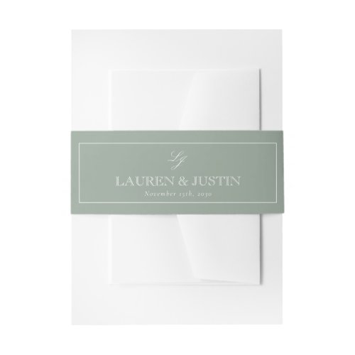 Simple Monogram Script Sage Green Elegant Wedding Invitation Belly Band