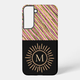 Simple Monogram Stripes Abstract Pink Yellow Gold Samsung Galaxy S22+ Case