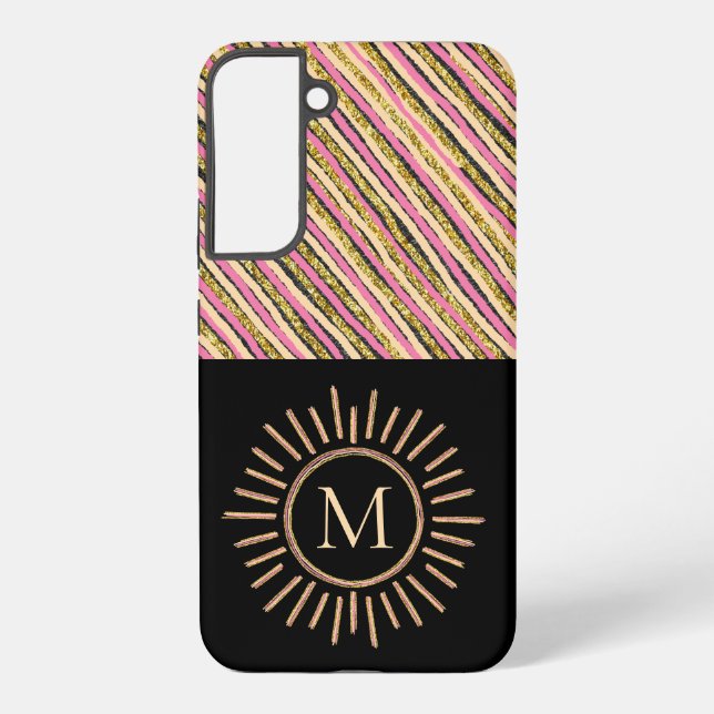 Simple Monogram Stripes Abstract Pink Yellow Gold Samsung Galaxy Case (Back)