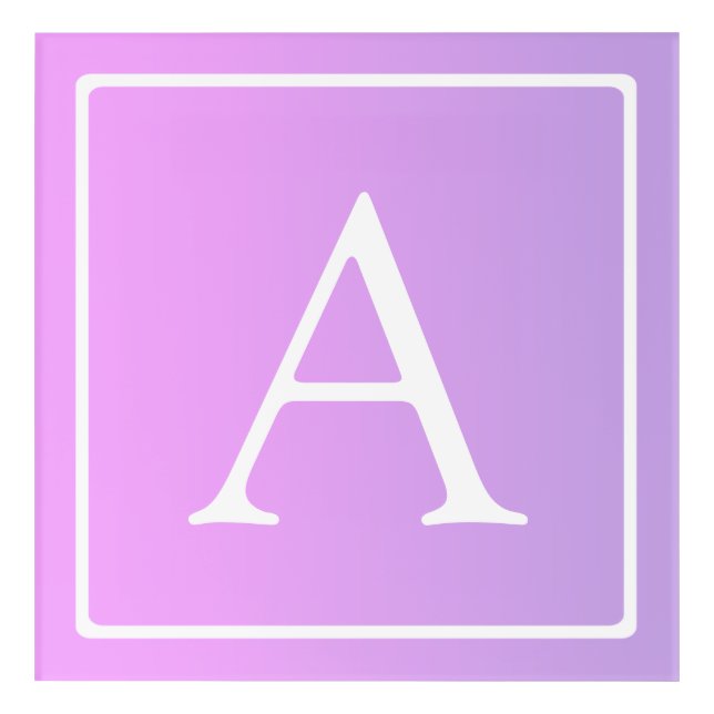 Simple Monogram | Subtle Pink/Purple Ombre Acrylic Print (Front)