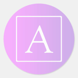 Simple Monogram Subtle Pink/Purple Ombre Classic Round Sticker