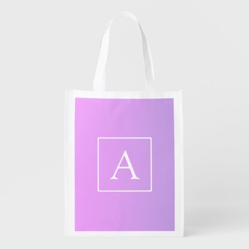 Simple Monogram  Subtle PinkPurple Ombre Grocery Bag