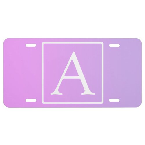 Simple Monogram  Subtle PinkPurple Ombre License Plate