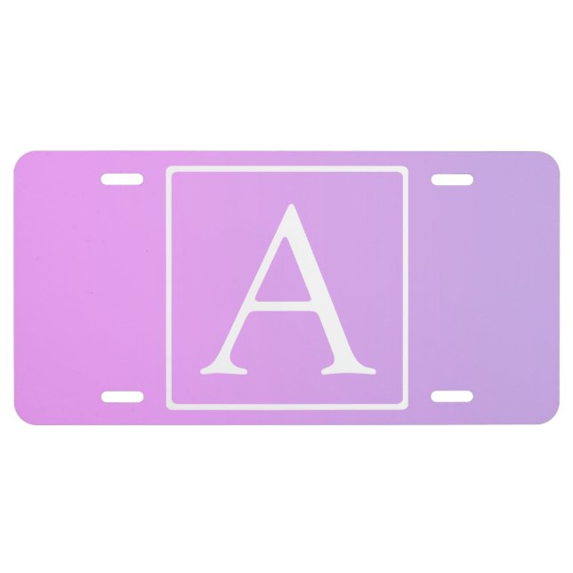 Simple Monogram | Subtle Pink/Purple Ombre License Plate (Front)
