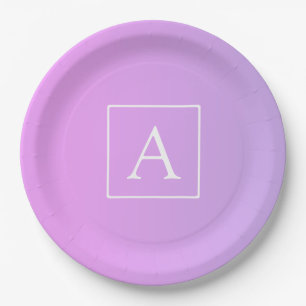 Simple Monogram Subtle Pink/Purple Ombre Paper Plates