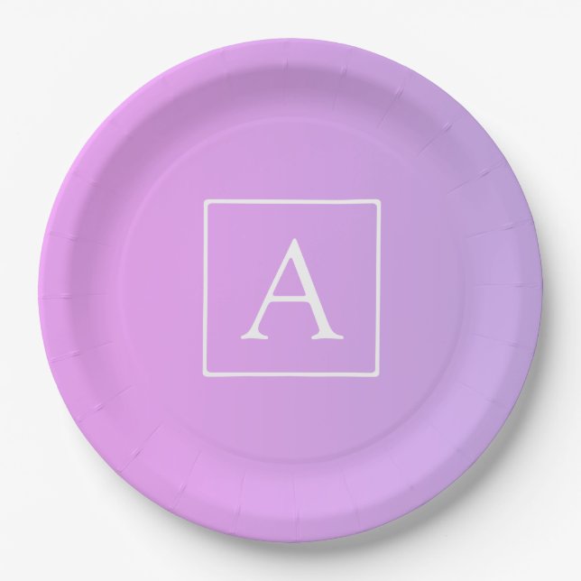 Simple Monogram | Subtle Pink/Purple Ombre Paper Plates (Front)