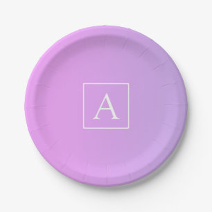 Simple Monogram Subtle Pink/Purple Ombre Paper Plates