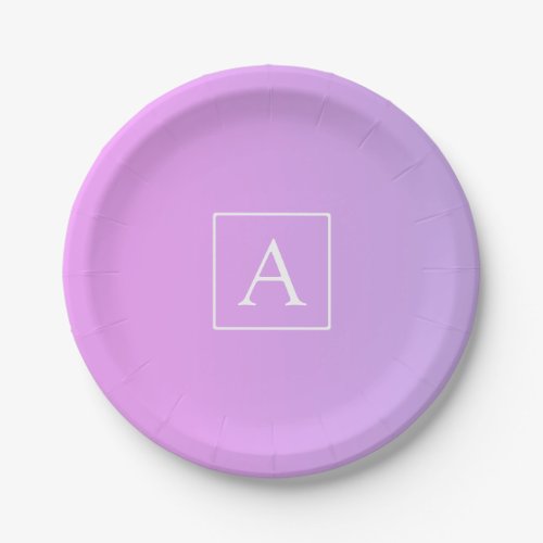 Simple Monogram  Subtle PinkPurple Ombre Paper Plates