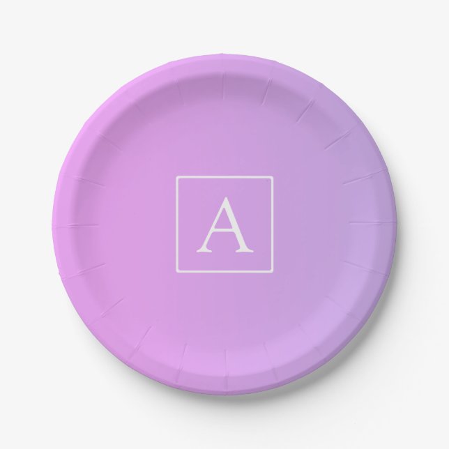 Simple Monogram | Subtle Pink/Purple Ombre Paper Plates (Front)