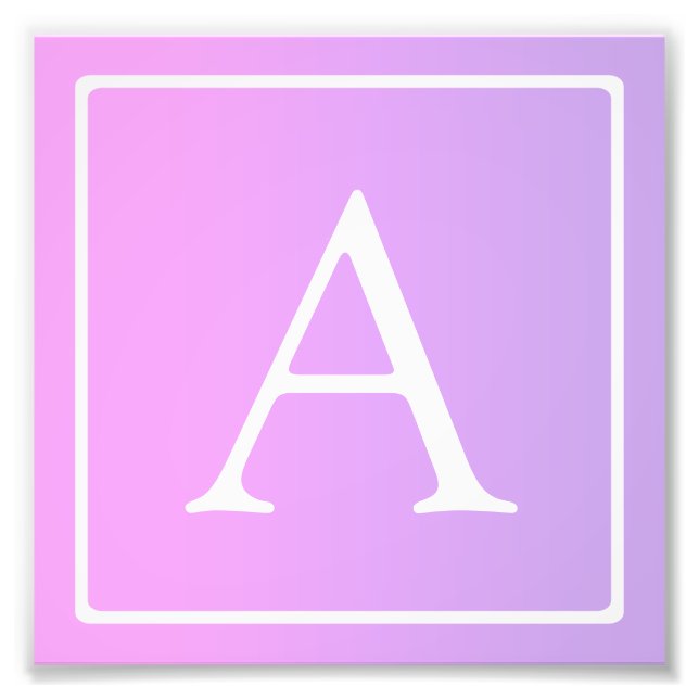 Simple Monogram | Subtle Pink/Purple Ombre Photo Print (Front)