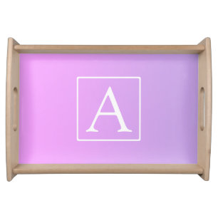 Simple Monogram Subtle Pink/Purple Ombre Serving Tray