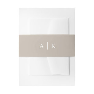 Simple monogram taupe invitation belly band