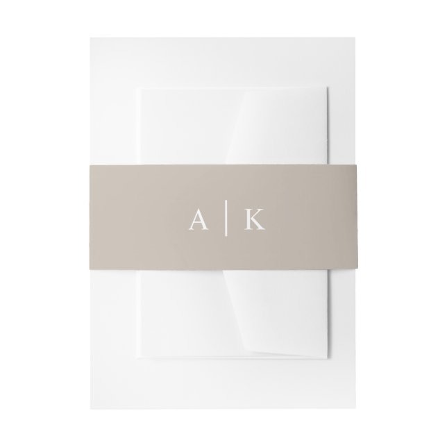 Simple monogram taupe invitation belly band (Front Example)