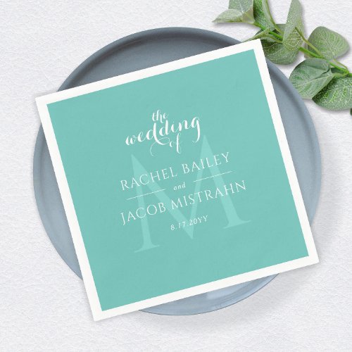 Simple Monogram Teal Green Wedding Reception Napkins