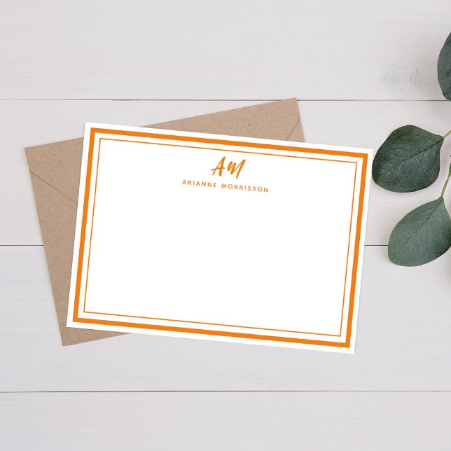 Simple Monogram Thin & Thick Border Note Card (Creator Uploaded)