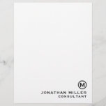 Simple Monogram Typographic Name Title Letterhead<br><div class="desc">Make a professional impression with this simple monogrammed typographic name and title letterhead. Featuring a clean white background, this design features your monogram initial with name and title below in black typography in the lower third of the page. The back features a complimentary monogram initial emblem. Perfect for business or...</div>