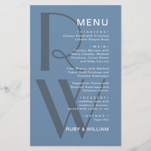 Simple Monogram Typography minimalist wedding menu