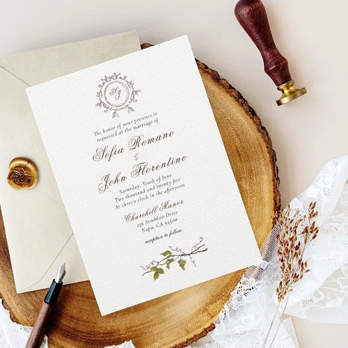 Simple Monogram Vineyard wedding   Invitation