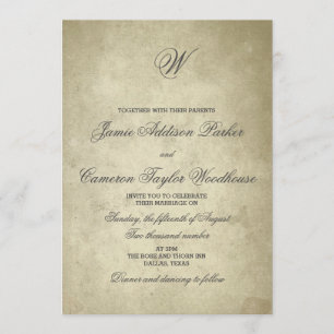 Simple Monogram Vintage Paper Wedding Invitation