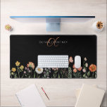 Simple Monogram Watercolor Wildflower Floral Black Desk Mat<br><div class="desc">Simple Monogram Watercolor Wildflower Floral Black Desk Mat perfect as a gift for friends or colleague.</div>