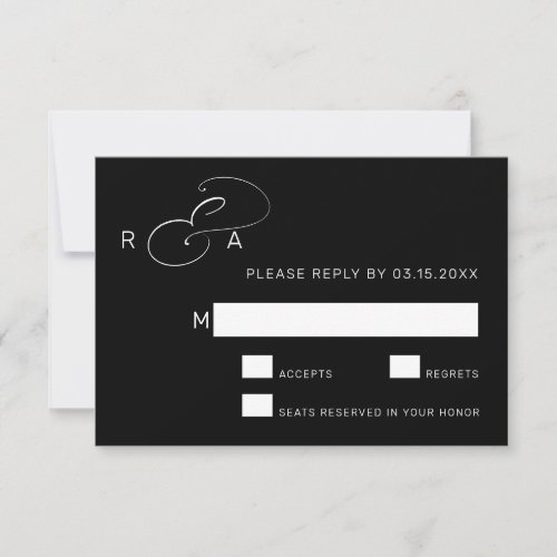 Simple Monogram Wedding Black RSVP Card