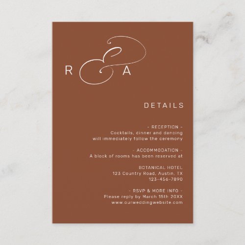 Simple Monogram Wedding Details Terracotta Enclosure Card