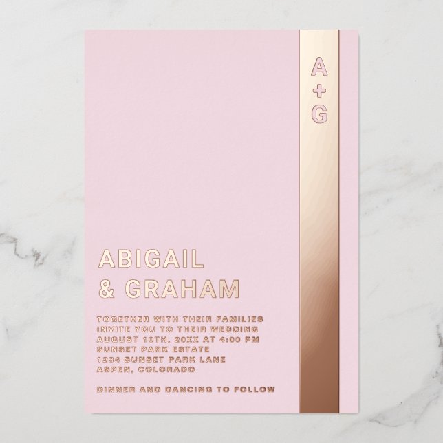 Simple Monogram Wedding Foil Invitation (Front)