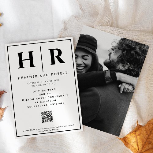 Simple Monogram Wedding Invitations With QR Code