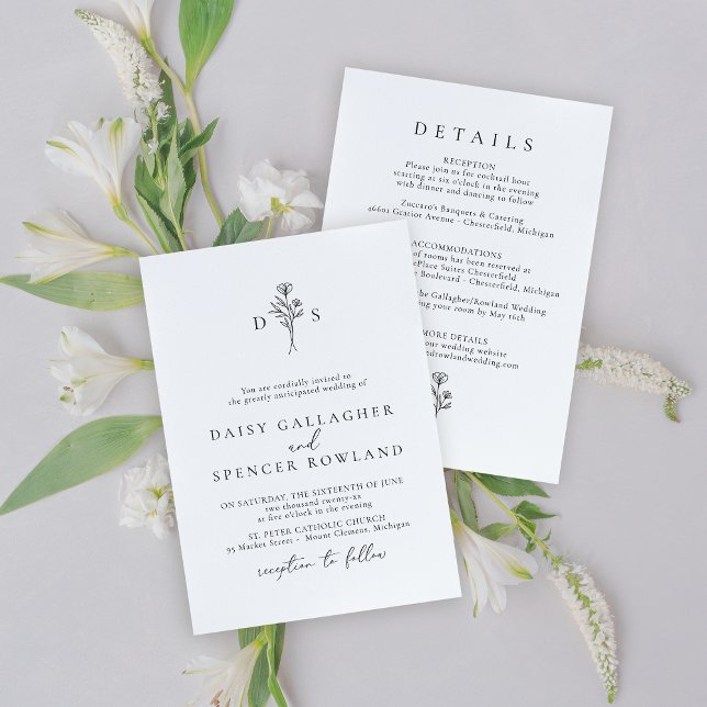 Simple Monogram Wedding Invite & Details Backside (Creator Uploaded)