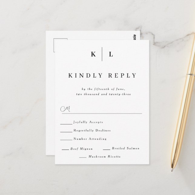 Simple Monogram Wedding RSVP Card Postcard (Front/Back In Situ)