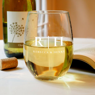 Simple Monogram Wedding Stemless Wine Glass