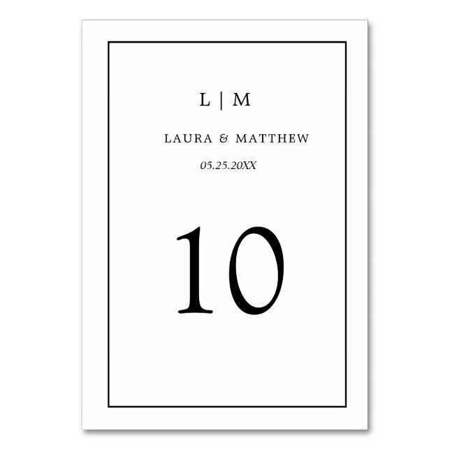 Simple Monogram Wedding Table Number (Front)