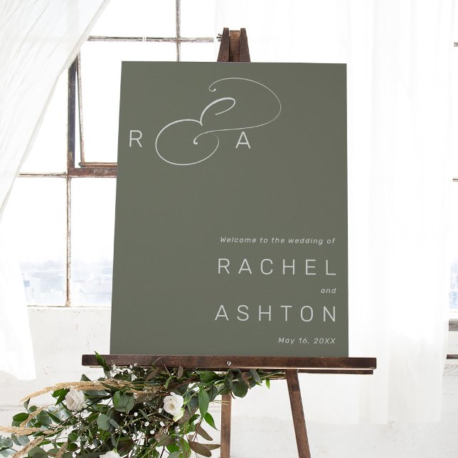 Simple Monogram Wedding Welcome Sage Green Foam Board (Creator Uploaded)