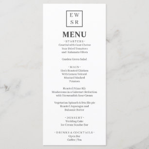 Simple Monogram White and Grey Wedding Menu
