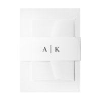 Simple monogram white black invitation belly band