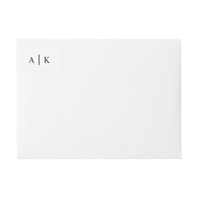 Simple Monogram White Black Return Address Wrap Around Label (Front)