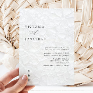 Simple Monogram White Wedding Invitation