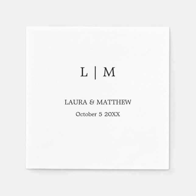 Simple Monogram White Wedding Napkins (Front)
