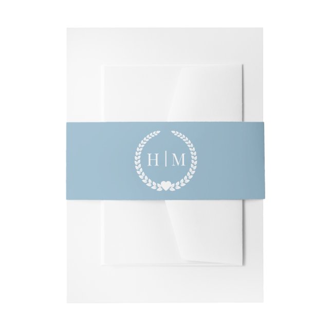 Simple Monogram Winter Sky Blue Invitation Invitation Belly Band (Front Example)