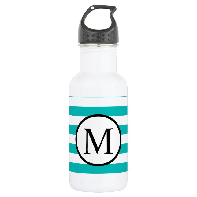 Simple Monogram with Aqua Horizontal Stripes Stainless Steel Water Bottle (Front)