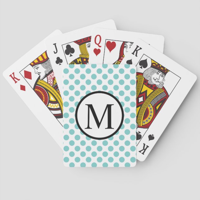 Simple Monogram with Aqua Polka Dots Poker Cards (Back)