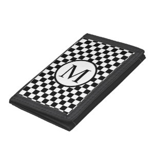 Simple Monogram with Black Checkerboard Trifold Wallet