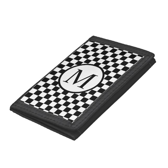 Simple Monogram with Black Checkerboard Trifold Wallet (Bottom)