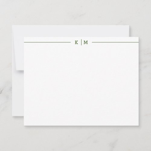 Simple Monogram with Forest Green Lines Custom Note Card