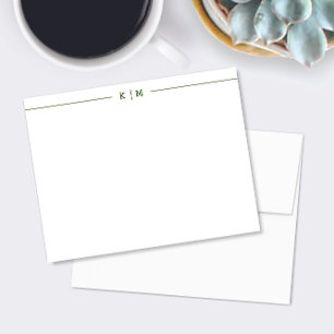 Simple Monogram with Forest Green Lines Custom Note Card