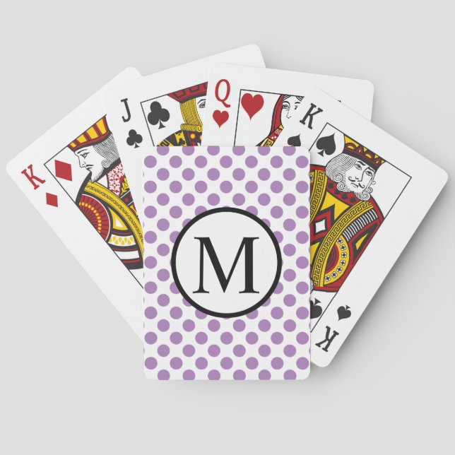 Simple Monogram with Lavender Polka Dots Poker Cards (Back)