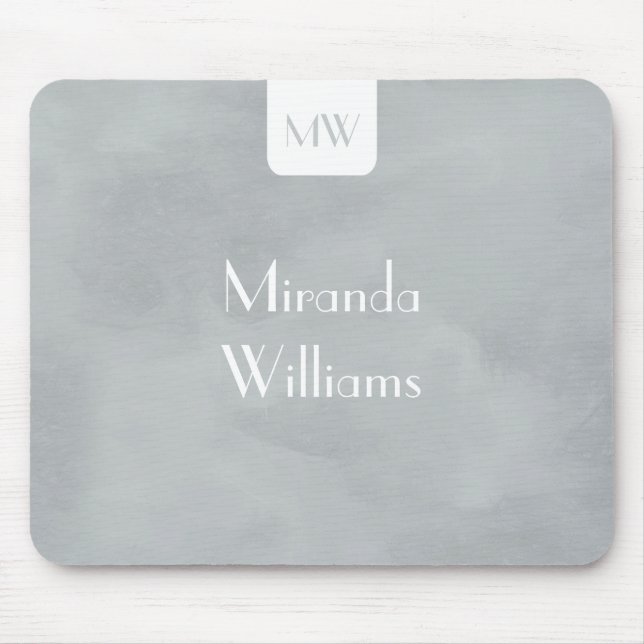 Simple Monogram With Name Modern Soft Gray Mouse Pad (Front)
