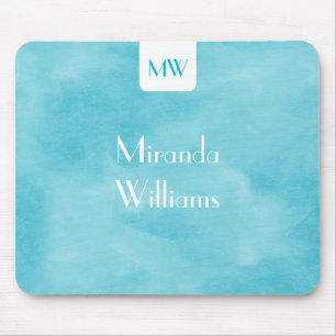 Simple Monogram With Name Modern Turquoise Mouse Pad